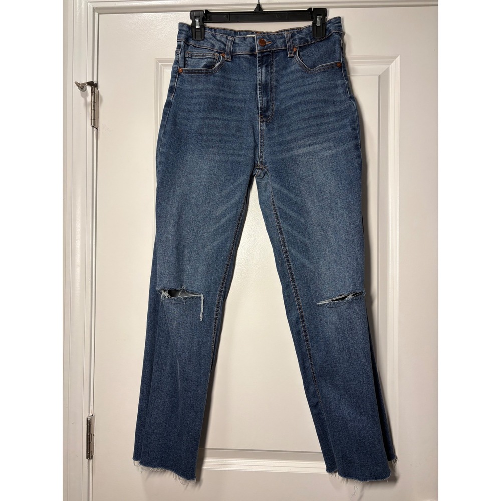 OAT New York Womens High Rise Distressed Straight Leg Jeans Blue Size 8/29